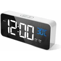 Reloj Despertador Digital Led, Reloj Despertador Digital, Reloj De Escritorio Con Espejo, Reloj Despertador De Viaje Recargable Por Usb Con 2 Alarmas/función De Repetición/temperatura.