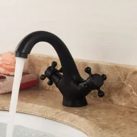 Grifo De Baño Retro Negro, Latón Antiguo, Grifo Mezclador De Lavabo De Dos Manijas, Grifo De Baño, Grifo Mezclador Estilo Casa De Campo, Acabado Cepillado, Para Baño