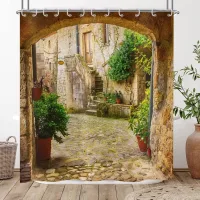 Cortina De Ducha 3d De 180x200, Con Diseño De Paisaje De Jardín Y Plantas, Ideal Para Exteriores. Cortina De Ducha Impermeable De Poliéster Lavable Con Ganchos.