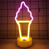 Lámpara De Noche Led De Neón Con Forma De Helado Y Base, Letrero De Neón Led Decorativo