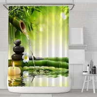 Cortina De Ducha De Poliéster Impermeable Y Resistente Al Moho, Lavable A Máquina, Con 12 Ganchos Para Baño, 180x180cm (bambú Verde)