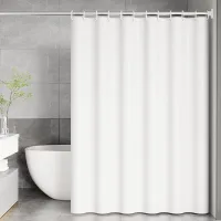 Cortina De Ducha Antimoho, 180 X 200 Cm, Blanca, Con 12 Ganchos, No Requiere Taladrar, Tejido Peva Impermeable, Lavable A Máquina.
