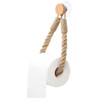 1 Soporte De Papel Higiénico De Madera, No Requiere Taladrar, Soporte Autoadhesivo, Soporte De Pared Creativo (madera Y Cuerda)