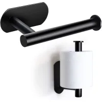 Soporte Para Papel Higiénico De Fácil Instalación, Sin Necesidad De Taladrar, De Acero Inoxidable, Para Montaje En Pared, Ideal Para Cocina Y Baño, Color Negro.