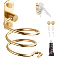 Soporte De Pared Para Secador De Pelo Con Pegamento Y Tornillos (dorado)