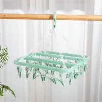 1 Tendedero Para Calcetines, Práctico Tendedero Plegable Con 32 Pinzas De Plástico Para Calcetines Y Ropa Interior, Color Verde.
