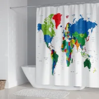 Cortina De Ducha Con Mapa Del Mundo De 180x200, Geografía, Países, Capitales, Colorida, Cortina De Ducha Infantil, Cortina De Baño Visual, Impermeable, Lavable, De Tela De Poliéster, Cortina De Baño C