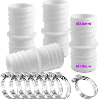 Juego De 4 Racores Para Manguera De 38 Mm Con 8 Abrazaderas - Adaptador Doble Para Manguera (blanco)