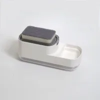 Dispensador De Jabón Líquido De Plástico Con Soporte Para Esponja Para Fregadero De Cocina, Esponja Incluida (blanco Moderno 2 En 1)