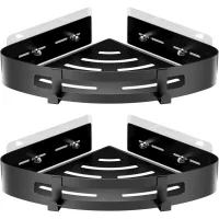 Estante Esquinero De Ducha De Aluminio De 2 Piezas, No Requiere Perforación, Estante Esquinero De Ducha Con Ganchos, Organizador De Baño, Ideal Para Baños, Cocinas Y Salas De Estar (negro)