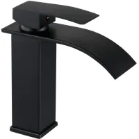 Grifo De Lavabo De Diseño Moderno Y Elegante, Grifo Tipo Cascada Negro - Grifo Monomando De Encimera Con Cartucho Cerámico.