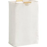 Cesto De Ropa Beige, Cesto De Ropa Plegable De Gran Capacidad En Tela Oxford Con Asa De Madera, Cesta Para La Ropa Sucia
