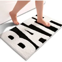 Alfombrilla De Baño Blanca Y Negra, Antideslizante, Suave Y Absorbente, Cómoda, Lavable A Máquina, De Secado Rápido, Ideal Para Bañera, Dormitorio O Ducha.