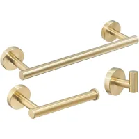 Conjunto De Accesorios De Baño Con Toallero, 1 Gancho Para Toalla Y 1 Portarrollos De Papel Higiénico En Acero Inoxidable Dorado Cepillado.