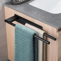Toallero Doble De Acero Inoxidable Sin Necesidad De Taladrar, Autoadhesivo, Soporte De Dos Brazos Para Toallas De Invitados, Toallero De Pared Para Baño Y Cocina, Color Negro.