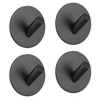 Ganchos Adhesivos, Toallero, Ganchos De Acero Inoxidable, Ganchos Sencillos Sin Taladrar, 4 Ganchos De Acero Inoxidable Para La Cocina Y El Salón (ganchos Redondos Negros En Ángulo)