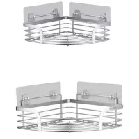 Juego De 2 Estantes De Esquina Para Ducha, No Requieren Perforación, Estante Adhesivo Para Baño, Cesta Triangular De Acero Inoxidable Para Champú Y Jabón Con Ganchos (pequeño + Mediano).