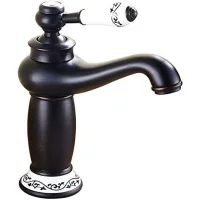 Grifo Mezclador De Lavabo De Baño Vintage Con Acabado De Latón Bronce Envejecido, 24 X 10 X 5,5 Cm.