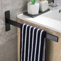 Soporte Sin Taladrar, Negro Mate - Toallero De Baño - Soporte Rectangular De Acero Inoxidable: 39 Cm