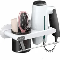 Soporte De Pared Para Secador De Pelo, Soporte Para Secador De Pelo Con Toallero, Soporte Multifuncional Extraíble Para Secador De Pelo Para Baño De 13 Cm, 9 Cm Y 23 Cm (blanco).