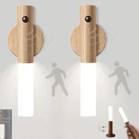 Juego De 2 Luces Led Para Escaleras Con Sensor De Movimiento, Funcionan Con Pilas, Para Uso En Interiores, Luz Nocturna De Madera, Recargables Por Usb, Portátiles, Inalámbricas, Magnéticas, Luz De Par