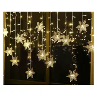 Guirnalda De Luces, Luces Tipo Cortina, 4 M, 96 Led, Luces Navideñas De Copo De Nieve, 8 Modos De Iluminación, Decoración De Ventanas, Navidad, Boda, Cumpleaños, Hogar, Fiesta, Blanco Cálido [clase De