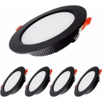 Juego De 5 Focos Led Empotrables Negros, Extra Planos, 5w 500lm=50w Incandescentes, Ip44, Blanco Natural 4000k, Luces De Techo Redondas Empotrables Para Baño Y Cocina.