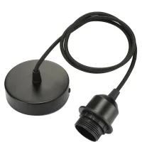 Lámpara Colgante E27 Con Anillo Roscado, Cable Textil Ajustable De 100 Cm, Compatible Con Pantallas, Casquillo Ideal Para Iluminación Colgante De Cocina, Color Negro.
