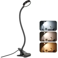 Lámpara De Pinza, Lámpara De Mesa Led Con Pinza, Lámpara De Escritorio De Lectura Con Adaptador, Brillo Ajustable, Protección Ocular, Uso En Oficina Y Hogar, Rotación Flexible De 360°, Color Negro.