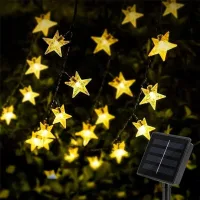 Guirnalda De Luces Solares Para Exteriores, 30 Luces Led En Forma De Estrella, 8 Modos, Resistente Al Agua, Ideal Para Jardín, Patio, Ramadán Y Navidad (blanco Cálido).