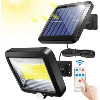 Lámpara Solar Para Exteriores, Con Control Remoto, Sensor De Movimiento Resistente Al Agua, 100 Led, Resistente Al Agua Ipx65 Para Garaje, Puerta Y Jardín.