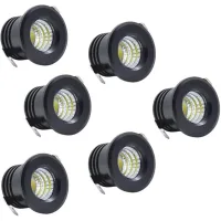 Juego De 6 Mini Focos Led Empotrables Para Techo, Color Negro, Mini Focos Led Para Iluminación De Armarios Y Techos, 3 W, Luz Blanca Cálida.