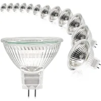 Bombillas Halógenas, Bombilla Mr16 Tipo Foco, Bombilla De 12 V Y 20 W, Bombilla Gu5.3, Bombilla Mr16 Regulable, Bombillas Halógenas De 2 Pines, Luz Blanca Cálida De 2700 K, Paquete De 12 (mr16-20w-12p