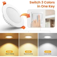 Foco Led Empotrable De 7w 600lm, Luz De Techo Empotrable Ip44 110-220v Para Baño, Sala De Estar, Cocina [2700-4100-6500k] [profundidad De Empotramiento 27mm] [diámetro Del Orificio 75-95mm] [paquete D