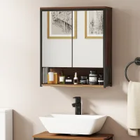 Armario De Baño Con Espejo Para Montaje En Pared, Armario De Baño Fabricado En Mdf Y Aglomerado, Color Marrón.