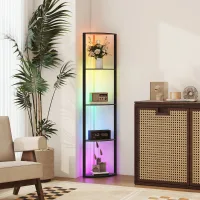 Lámpara De Pie Led, Regulable En 5 Niveles, Con Estante, Cambio De Color Rgb, Mando A Distancia.