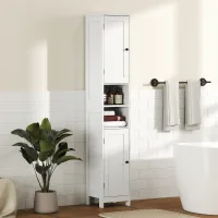 Armario De Baño Alto Y Estrecho Con Puertas Y Estantes Abiertos, 30 X 30 X 170 Cm, Blanco.