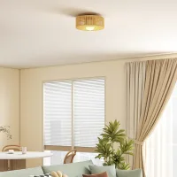 Lámpara De Techo, Lámpara De Techo Estilo Bohemio, Colgante Con Portalámparas Led G9, Pantalla Redonda De Cuerda De Cáñamo.