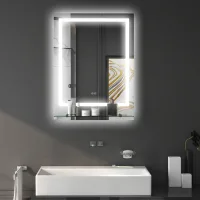 Espejo De Baño Con Iluminación Led, 3 Colores De Luz, Función Antivaho, Con Cable, 70 X 50 Cm.