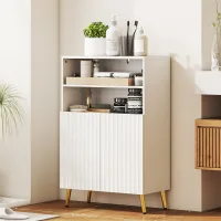 Mueble De Baño, Cómoda Para Salón, Puertas Con Cierre Suave, 2 Estantes Abiertos, Mdf, Blanco.