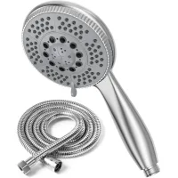 Cabezal De Ducha + Manguera De Ducha Flexible De 1,5 M De Largo En Tubo De Acero, Plástico Abs Cromado, Cabezal De Ducha Resistente A La Cal Con Boquilla, Color Plata.