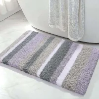 Alfombrilla De Baño De Microfibra A Rayas Para El Baño (morado-gris, 43 X 61 Cm), Extragruesa, Suave Y Mullida, Absorbente, Lavable A Máquina, Antideslizante Para La Bañera.