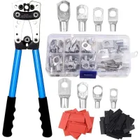 Herramienta De Crimpado Eléctrico Multicapa Awg 10-0,6-50 Mm², Herramienta De Crimpado Para Terminales De Anillo De Cobre + 60 Tubos Termorretráctiles, Crimpado De Trinquete.