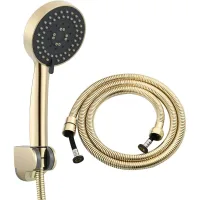 Cabezal De Ducha De Alta Presión De 5 Funciones, Conjunto De Ducha De Spa De Plástico Con Soporte Y Manguera De Ducha, Presión Central De Circonio Dorado