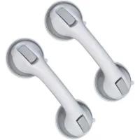 Barra De Apoyo Con Ventosa, Juego De 2, Barra De Apoyo Para Ducha Y Bañera, 25 Kg, Para Personas Mayores, Montaje En Pared, Blanco/gris