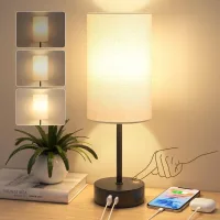Lámpara De Mesilla Táctil Con Brillo Ajustable, Lámpara De Noche Para El Dormitorio Con Puertos De Carga Usb-a Y Usb-c, Pantalla De Lino, Pequeña Lámpara De Mesilla Para Dormitorio, Sala De Estar Y Of