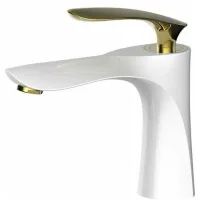 Grifo De Lavabo Blanco, Grifo Mezclador Cromado Dorado, Lavabo De Encimera Con Grifo Doble De Latón (incl. Manguera).
