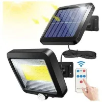 Lámpara Solar Exterior Con Mando A Distancia, Sensor De Movimiento Impermeable, 100 Led, Potente, Resistente Al Agua Ipx65, Ideal Para Puertas De Garaje Y Jardines.