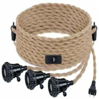 Lámpara Colgante Industrial Vintage Con Interruptor Y Enchufe, Lámpara Colgante De 3 Luces E27 Hecha De Cuerda De Cáñamo Para Proyectos De Bricolaje, Accesorios De Iluminación De Estilo Retro Para Sal