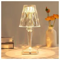 Lámpara De Mesa Led Con Diseño De Cristal, Lámpara De Mesa De Cristal Con Forma De Diamante, 3 Colores, Control Táctil, Con Cable Usb.